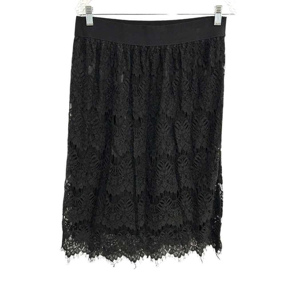 Studio West Apparel Black Lace Overlay Tiered Skirt Sz Large